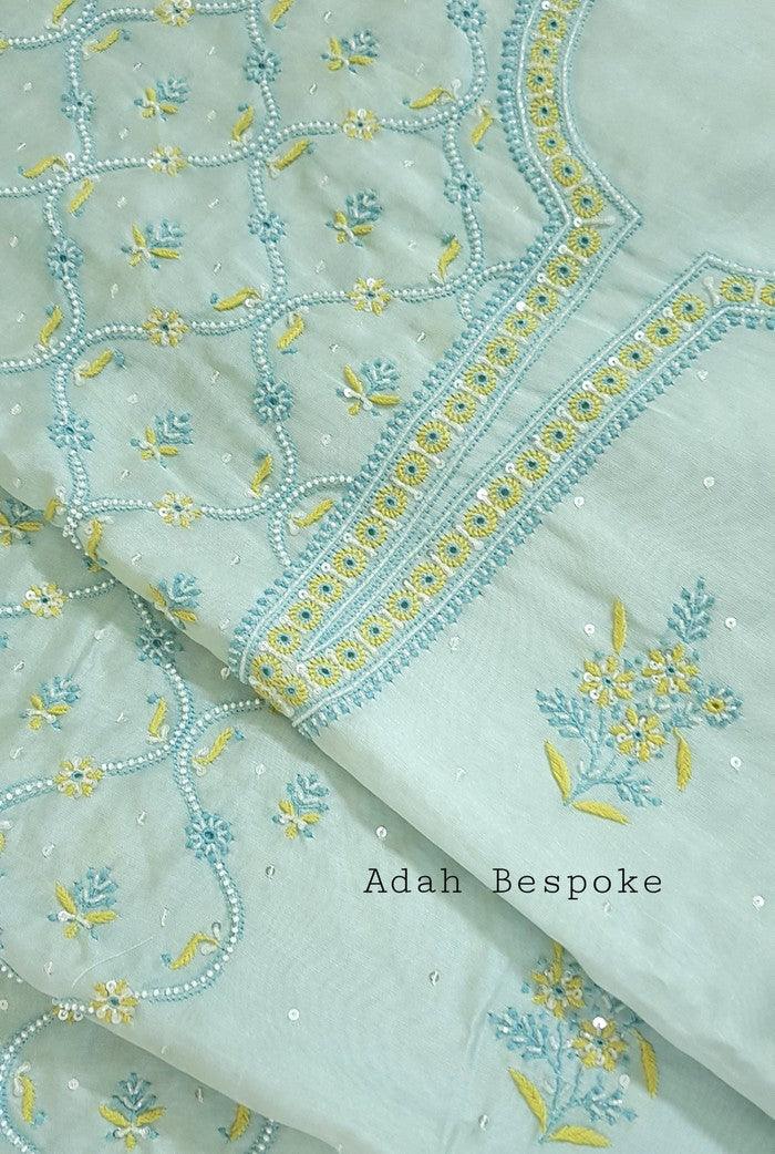 Chikankari Chanderi Designer Suit ( Pearl Work ) - Adah Chikankari