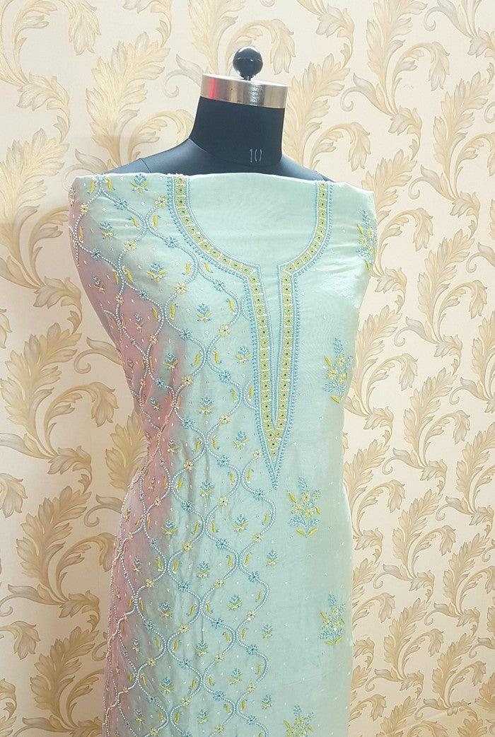 Chikankari Chanderi Designer Suit ( Pearl Work ) - Adah Chikankari