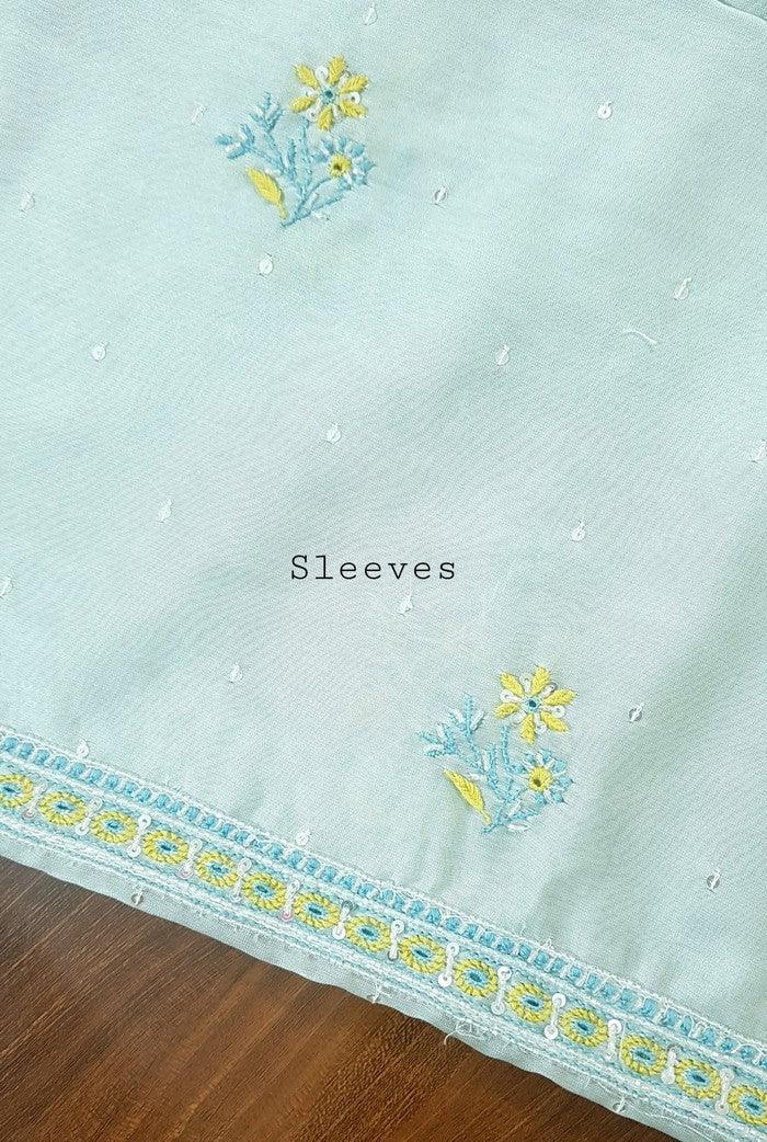 Chikankari Chanderi Designer Suit ( Pearl Work ) - Adah Chikankari