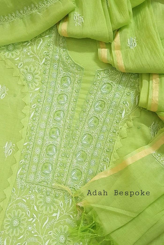 Chikankari Chanderi Designer Suit ( Pearl Work ) - Adah Chikankari