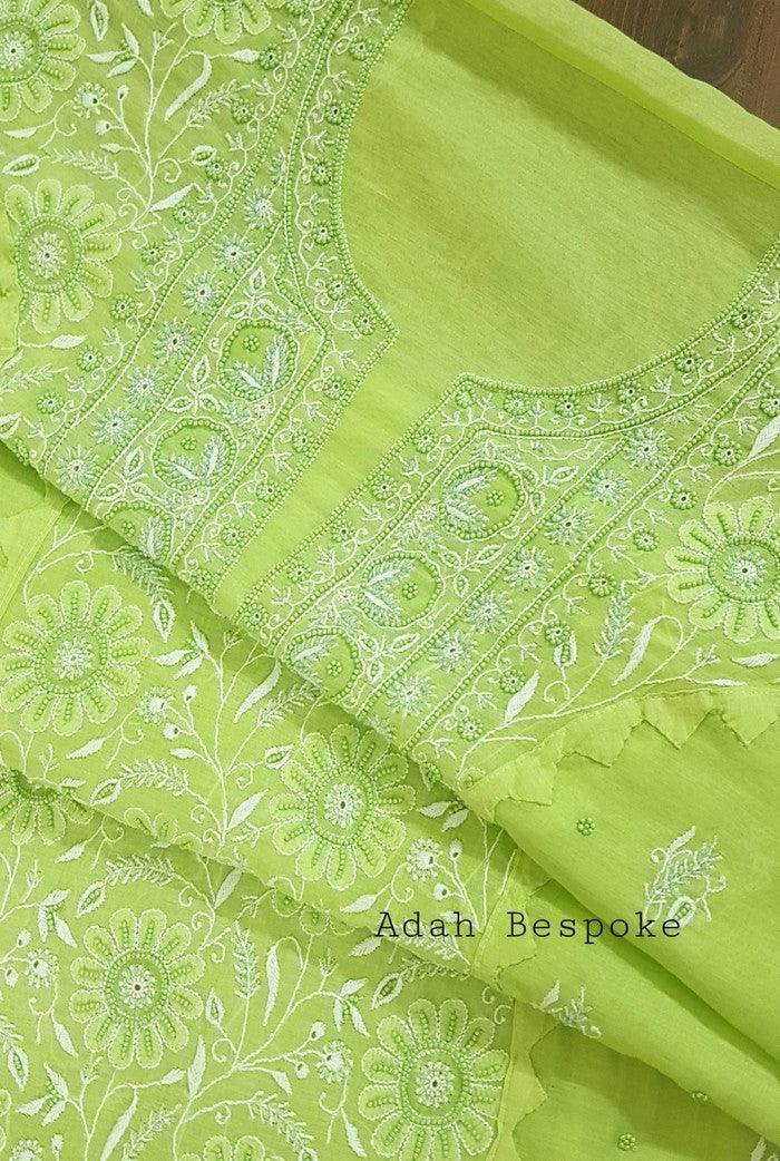 Chikankari Chanderi Designer Suit ( Pearl Work ) - Adah Chikankari