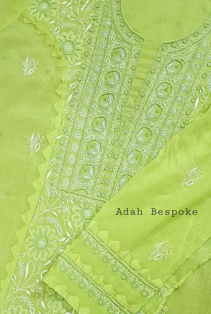 Chikankari Chanderi Designer Suit ( Pearl Work ) - Adah Chikankari