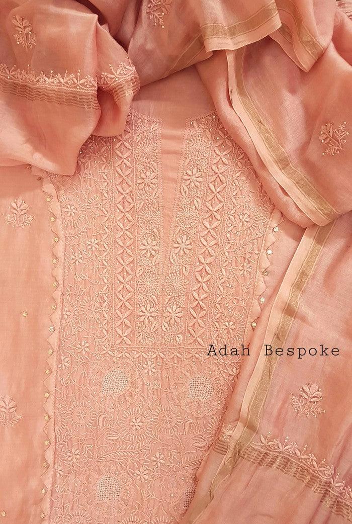 Chikankari Chanderi Designer Suit - Adah Chikankari