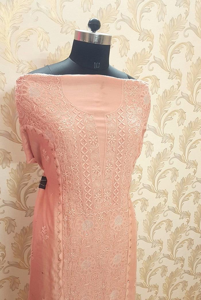 Chikankari Chanderi Designer Suit - Adah Chikankari