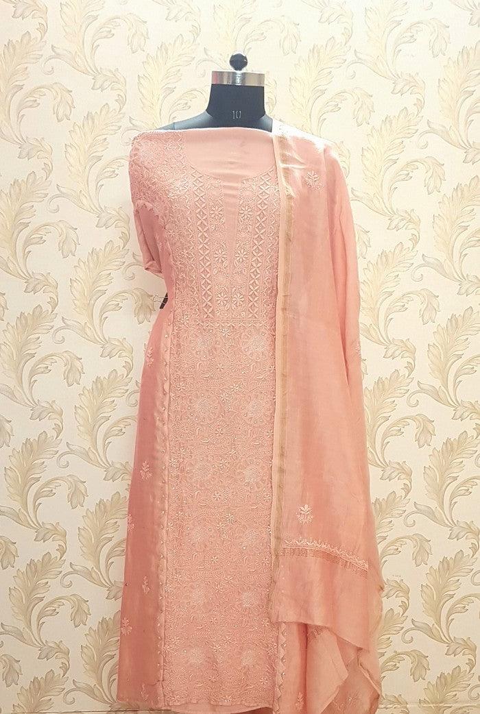 Chikankari Chanderi Designer Suit - Adah Chikankari