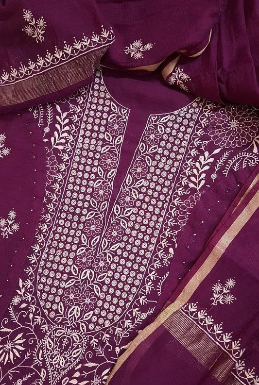 Chikankari Chanderi Designer Suit - Adah Chikankari