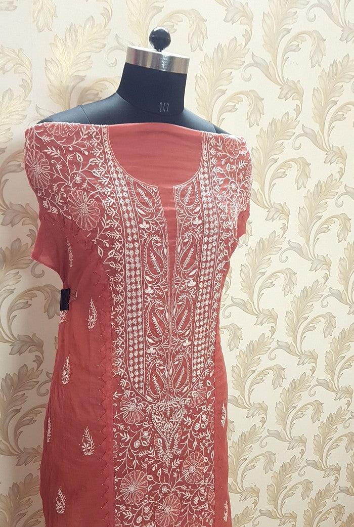 Chikankari Chanderi Designer Suit - Adah Chikankari