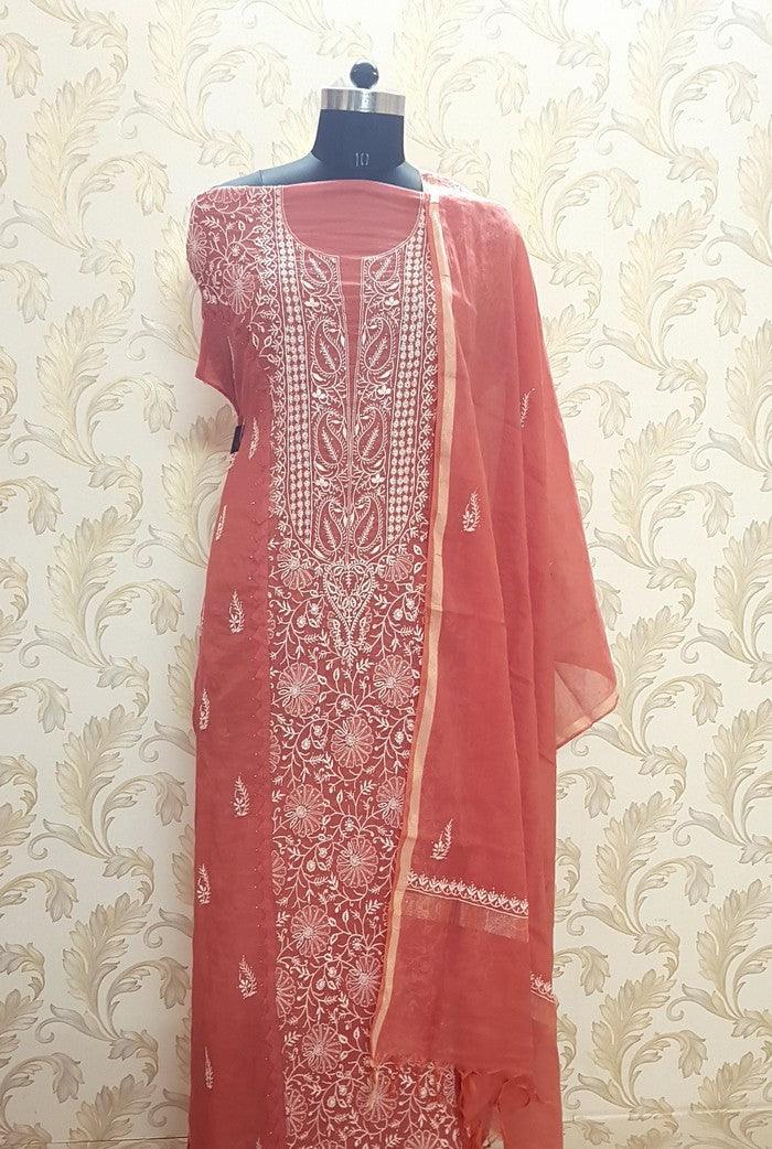 Chikankari Chanderi Designer Suit - Adah Chikankari