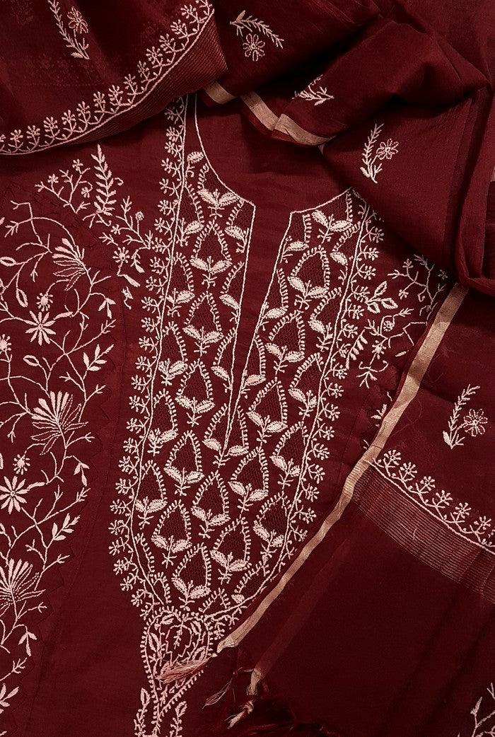 Chikankari Chanderi Designer Suit - Adah Chikankari