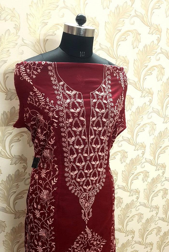Chikankari Chanderi Designer Suit - Adah Chikankari