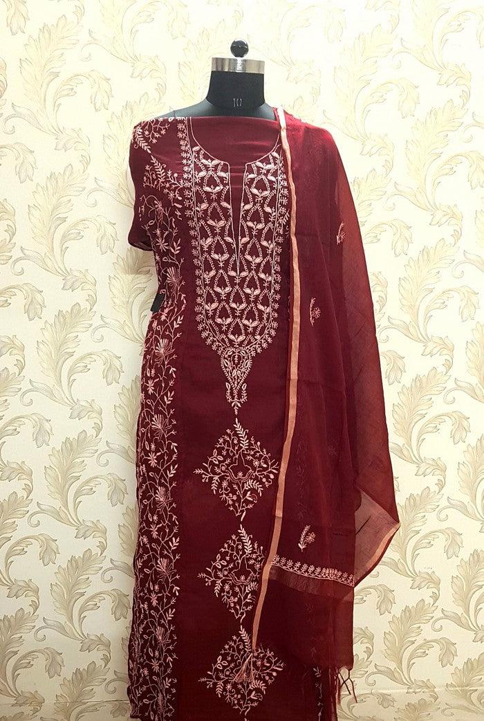 Chikankari Chanderi Designer Suit - Adah Chikankari