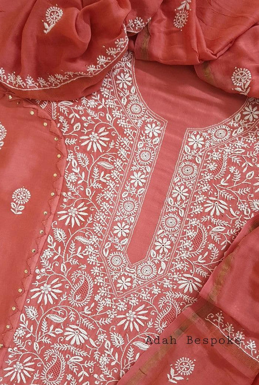 Chikankari Chanderi Designer Suit - Adah Chikankari