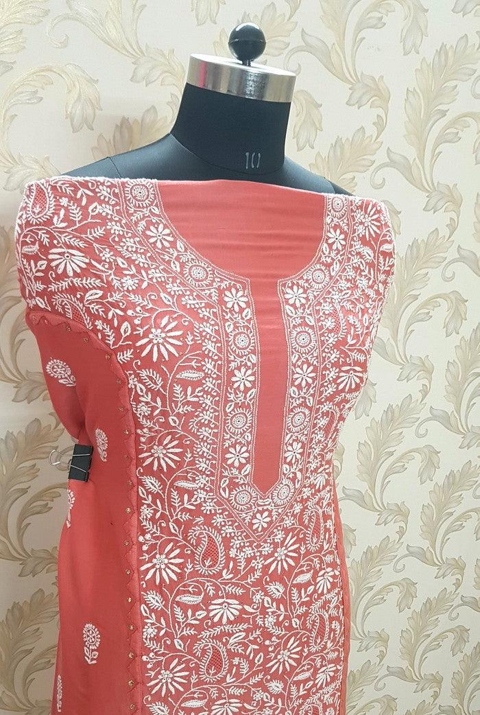 Chikankari Chanderi Designer Suit - Adah Chikankari