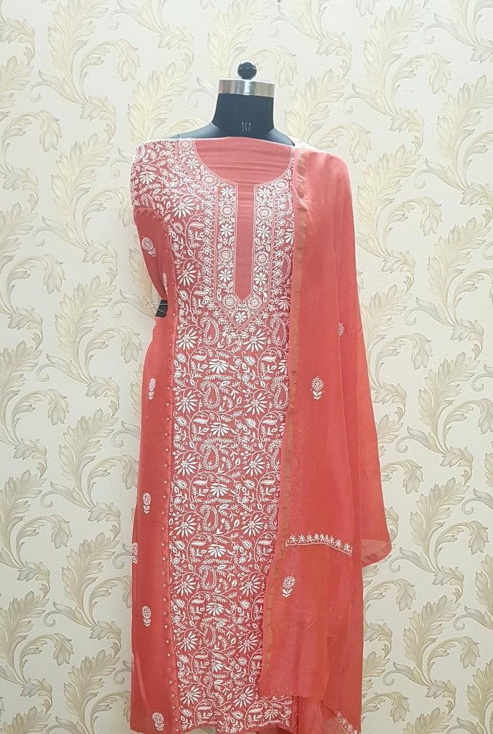 Chikankari Chanderi Designer Suit - Adah Chikankari