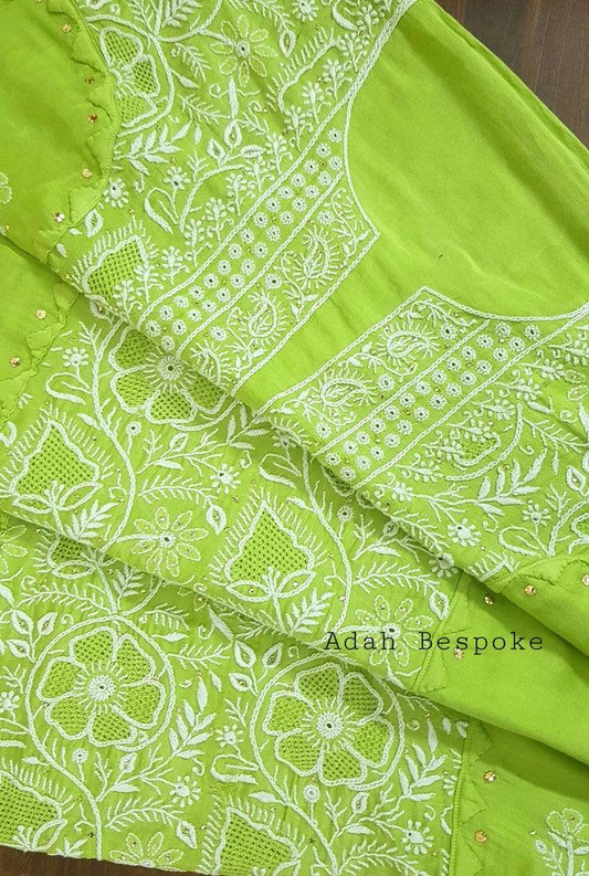 Chikankari Chanderi Designer Suit - Adah Chikankari