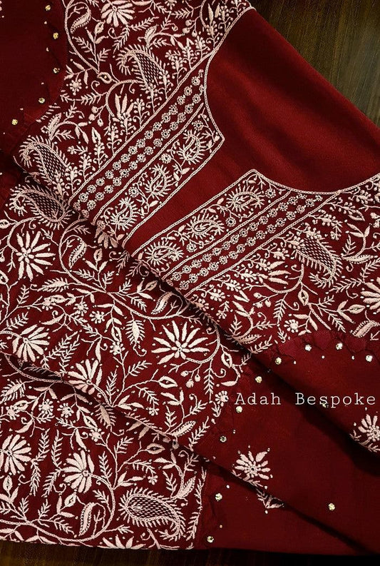 Chikankari Chanderi Designer Suit - Adah Chikankari