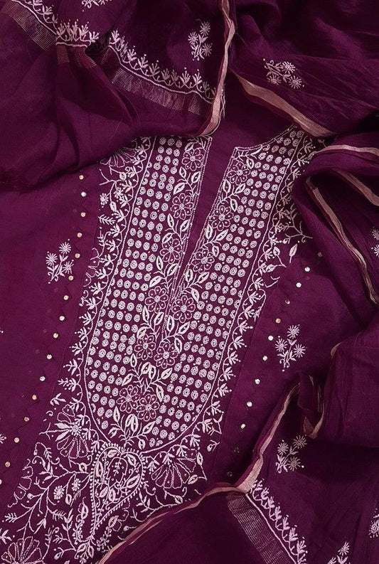 Chikankari Chanderi Designer Suit - Adah Chikankari