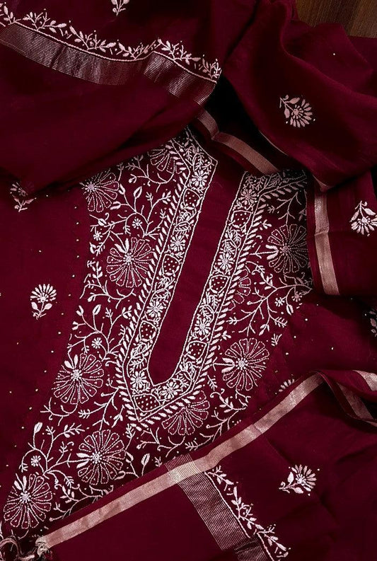 Chikankari Chanderi Designer Suit - Adah Chikankari