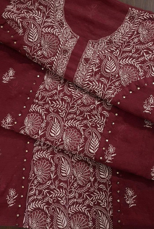 Chikankari Chanderi Designer Suit - Adah Chikankari