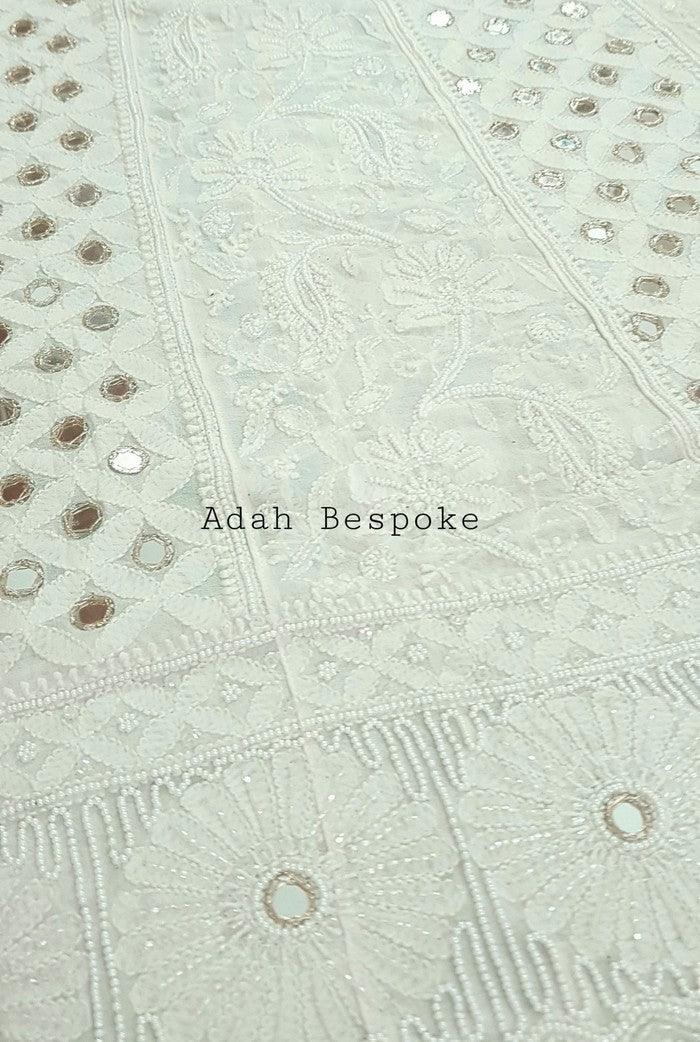 Chikankari Pure Georgette Anarkali ( Pearl & Mirror Work ) - Adah Chikankari