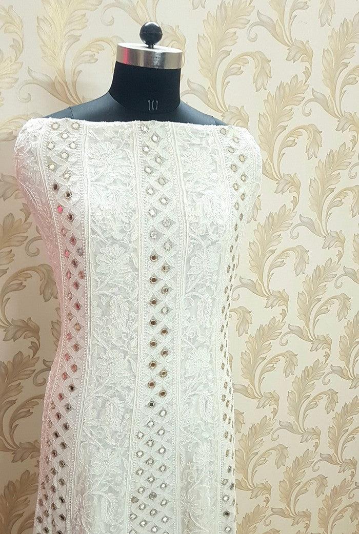 Chikankari Pure Georgette Anarkali ( Pearl & Mirror Work ) - Adah Chikankari
