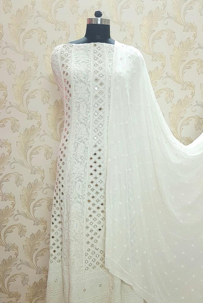 Chikankari Pure Georgette Anarkali ( Pearl & Mirror Work ) - Adah Chikankari