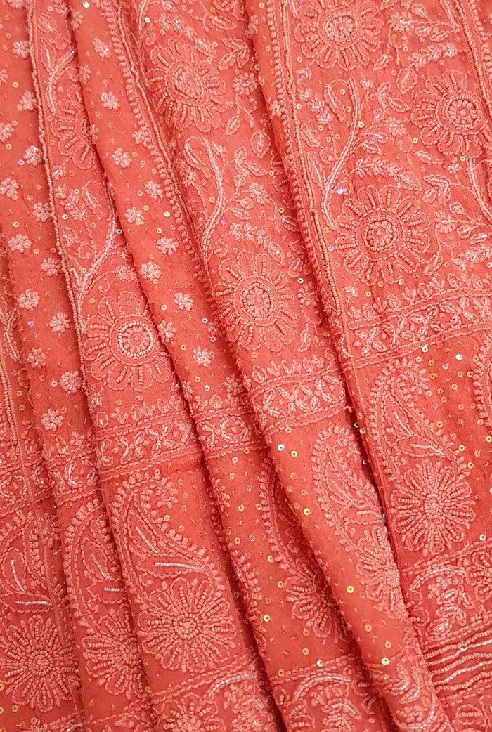 Chikankari Pure Georgette Anarkali ( Pearl & Sequins Work ) - Adah Chikankari