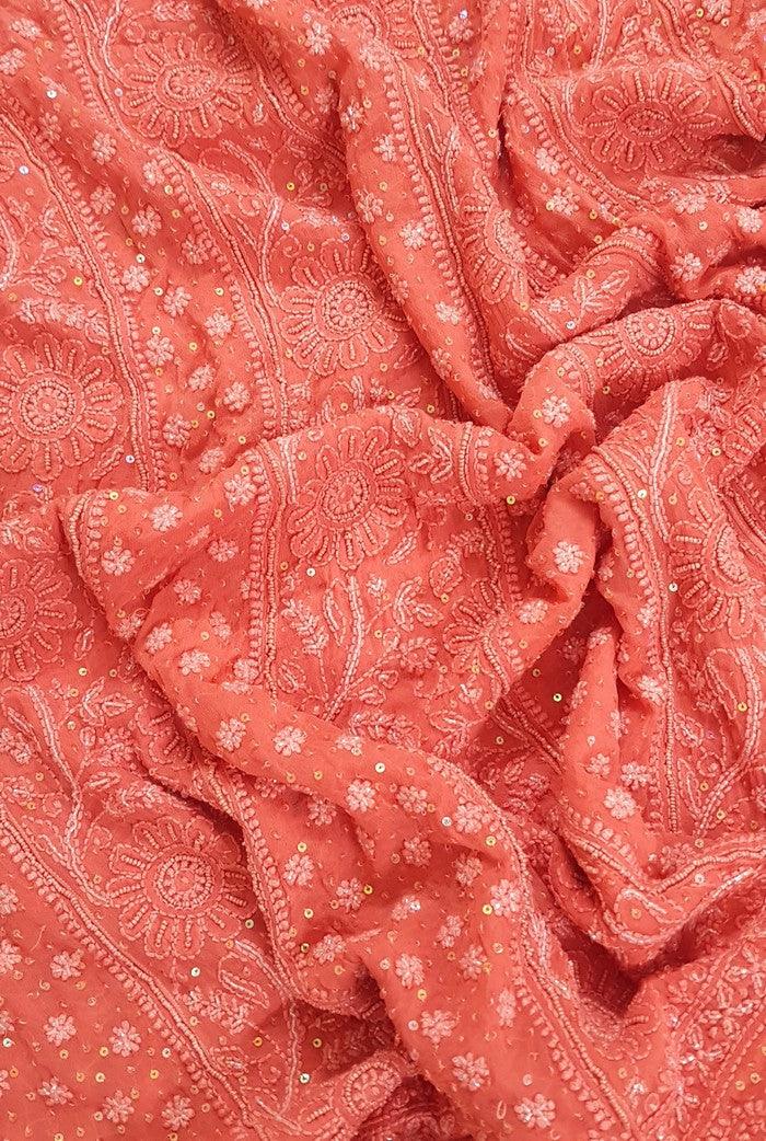 Chikankari Pure Georgette Anarkali ( Pearl & Sequins Work ) - Adah Chikankari