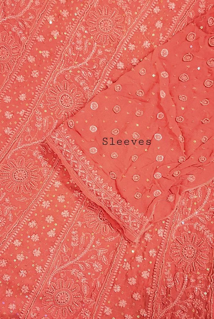 Chikankari Pure Georgette Anarkali ( Pearl & Sequins Work ) - Adah Chikankari