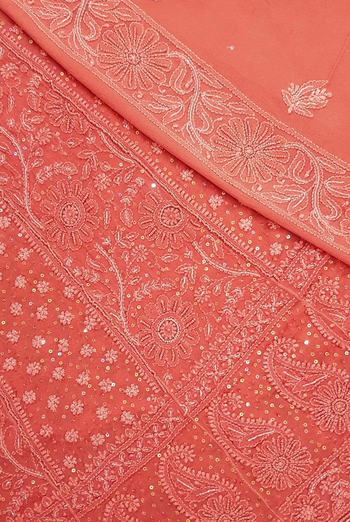 Chikankari Pure Georgette Anarkali ( Pearl & Sequins Work ) - Adah Chikankari