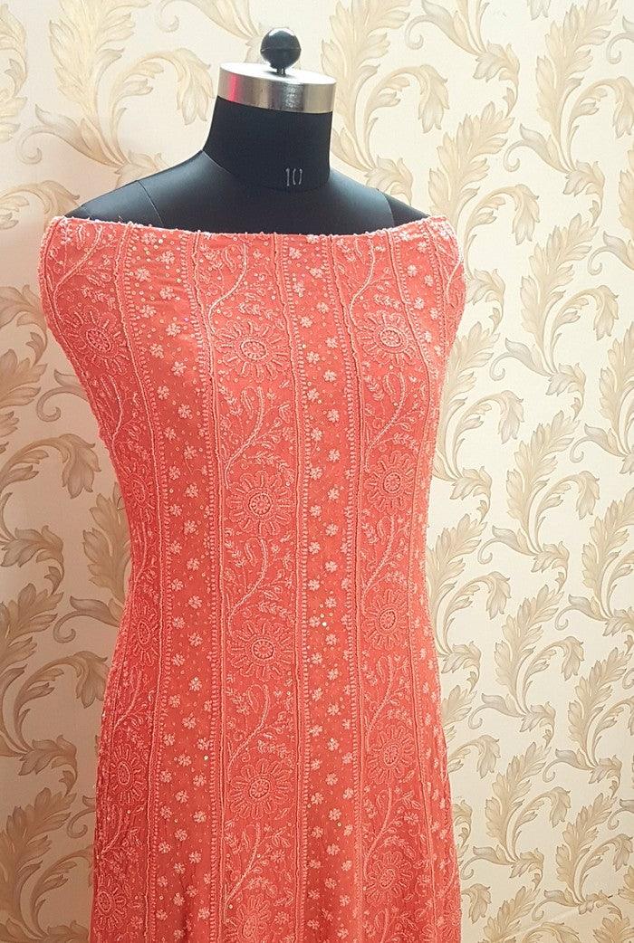 Chikankari Pure Georgette Anarkali ( Pearl & Sequins Work ) - Adah Chikankari