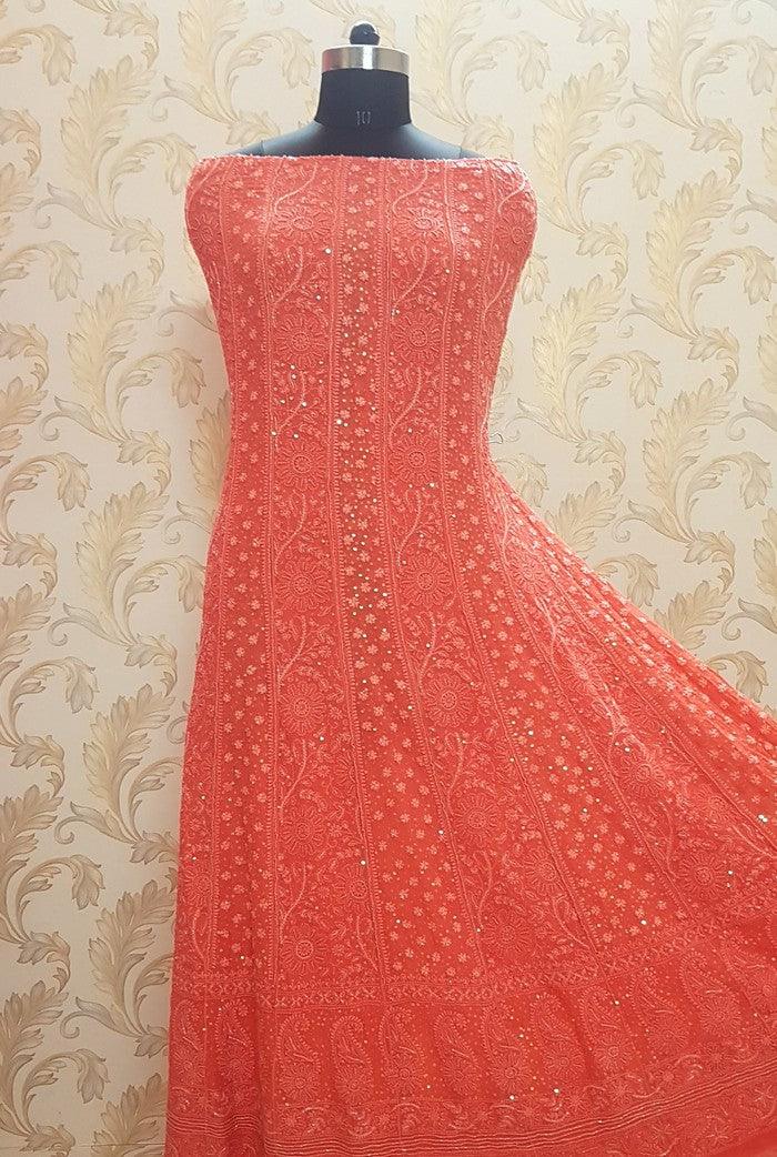 Chikankari Pure Georgette Anarkali ( Pearl & Sequins Work ) - Adah Chikankari