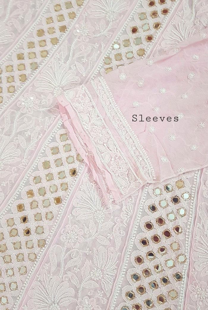 Chikankari Pure Georgette Anarkali ( Pearl & Mirror Work ) - Adah Chikankari