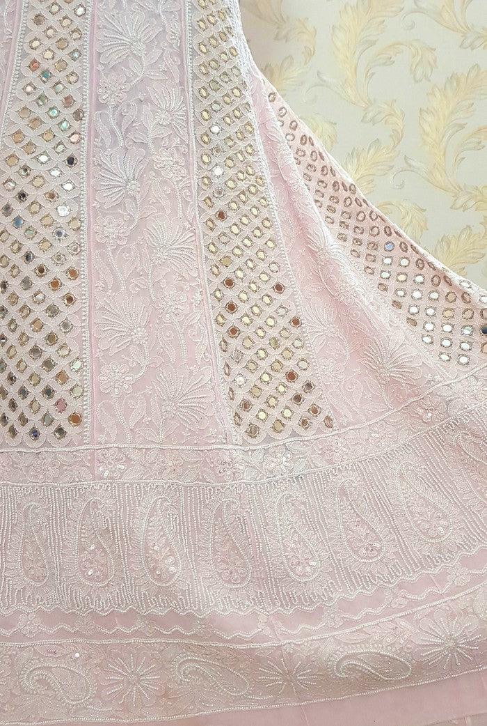 Chikankari Pure Georgette Anarkali ( Pearl & Mirror Work ) - Adah Chikankari