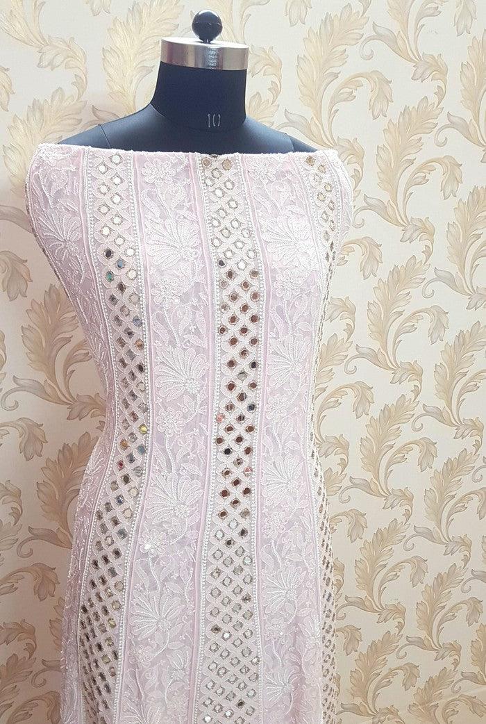 Chikankari Pure Georgette Anarkali ( Pearl & Mirror Work ) - Adah Chikankari