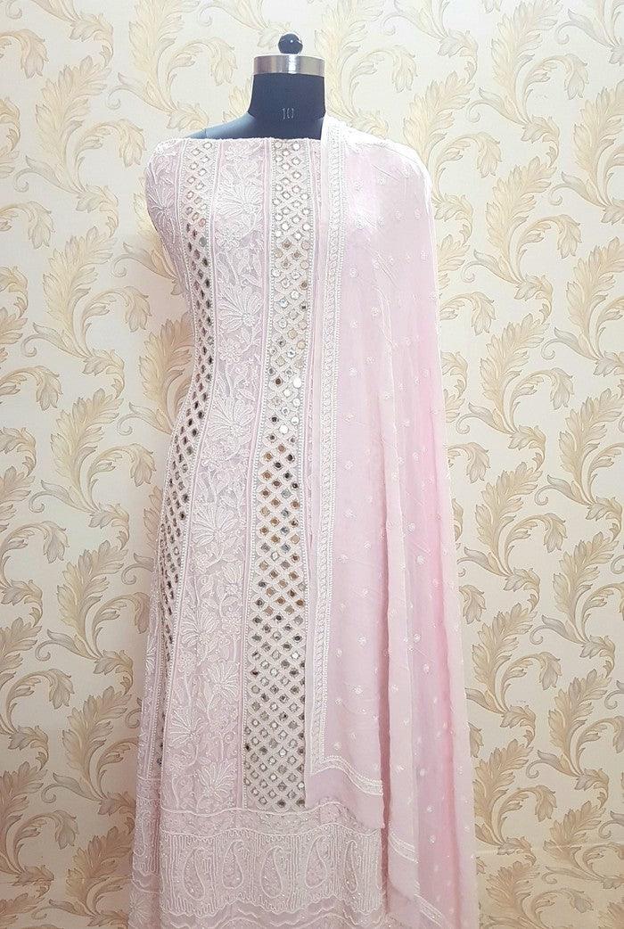 Chikankari Pure Georgette Anarkali ( Pearl & Mirror Work ) - Adah Chikankari