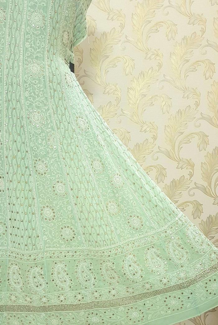 Chikankari Pure Georgette Anarkali ( Semi Stitched ) - Adah Chikankari