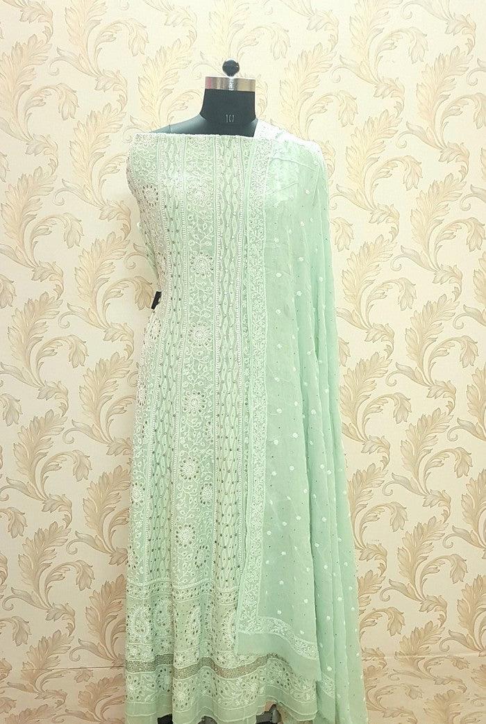 Chikankari Pure Georgette Anarkali ( Semi Stitched ) - Adah Chikankari