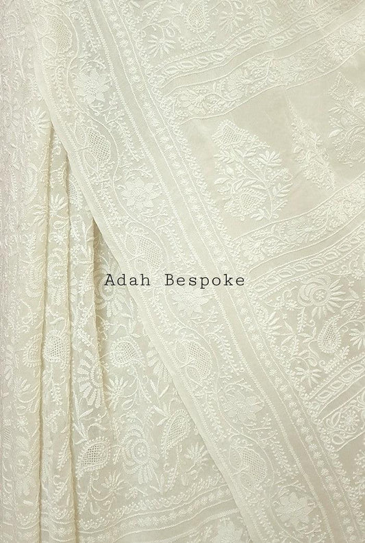 Pure Georgette Chikankari Saree ( Do Taar ) - Adah Chikankari