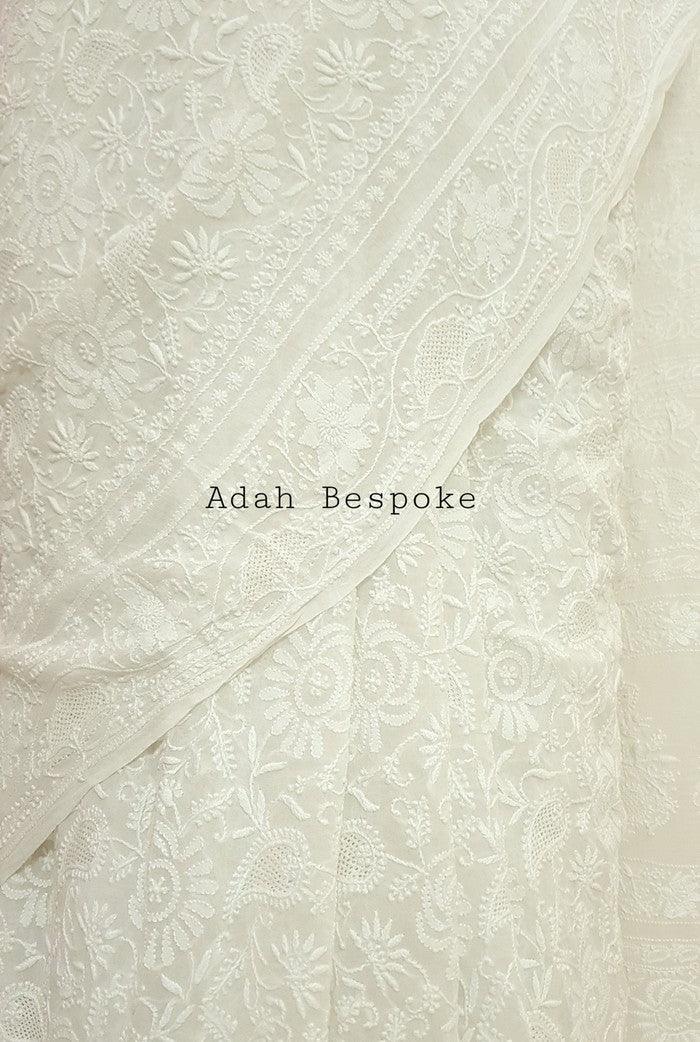 Pure Georgette Chikankari Saree ( Do Taar ) - Adah Chikankari