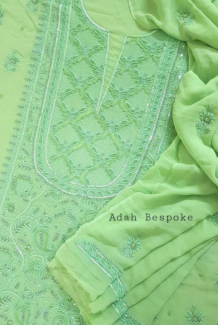 Chikankari Pure Georgette Suit ( Pearl & Sequins ) - Adah Chikankari