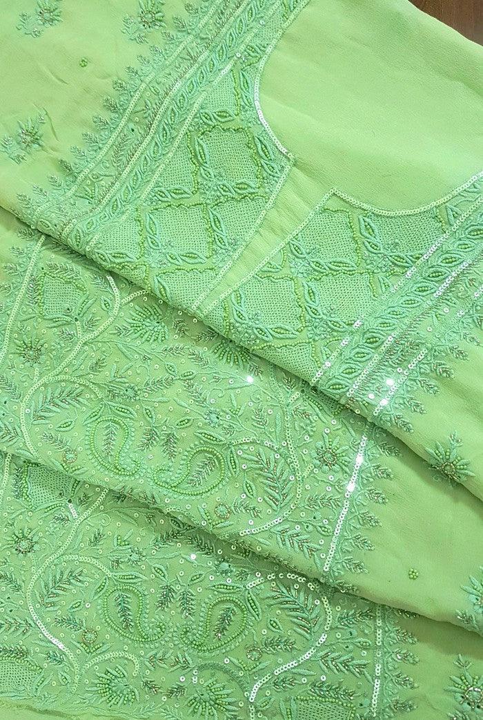 Chikankari Pure Georgette Suit ( Pearl & Sequins ) - Adah Chikankari