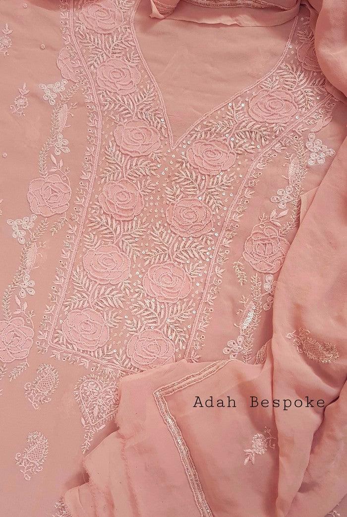 Chikankari Pure Georgette Suit ( Pearl & Sequins ) - Adah Chikankari