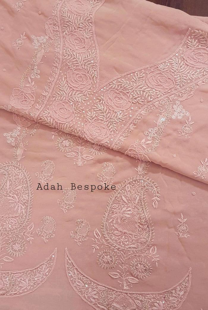 Chikankari Pure Georgette Suit ( Pearl & Sequins ) - Adah Chikankari