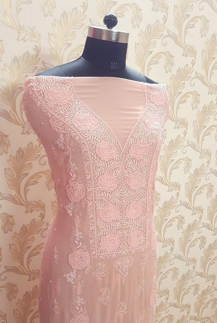 Chikankari Pure Georgette Suit ( Pearl & Sequins ) - Adah Chikankari