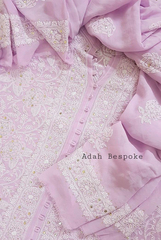 Chikankari Pure Georgette Sharara Set ( 3 Piece ) - Adah Chikankari