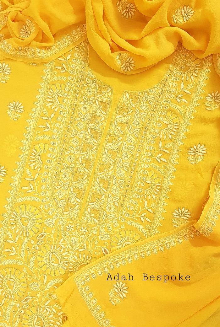 Chikankari Pure Georgette Suit ( Kasab Work) - Adah Chikankari