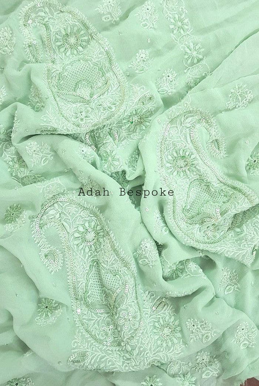 Chikankari Pure Georgette Suit ( Pearl & Sequins ) - Adah Chikankari