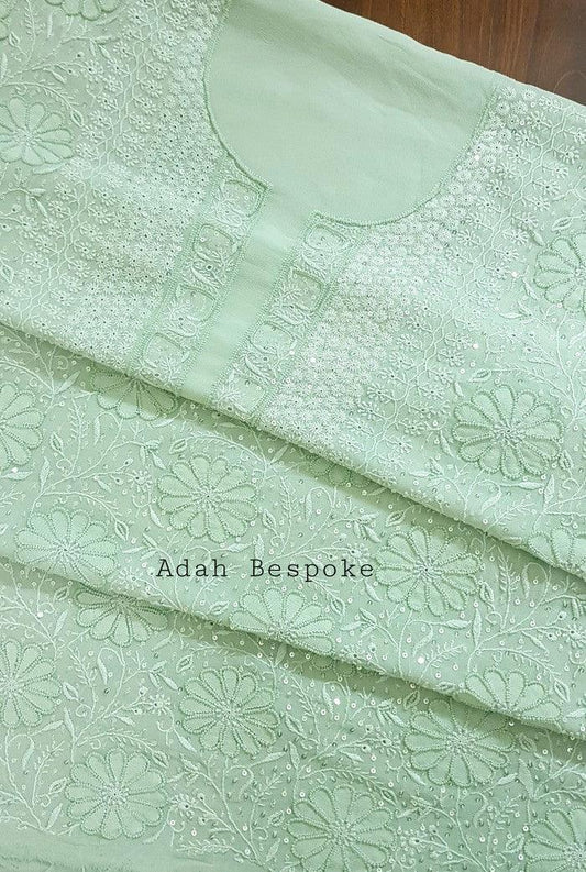 Chikankari Pure Georgette Suit ( Pearl & Sequins ) - Adah Chikankari