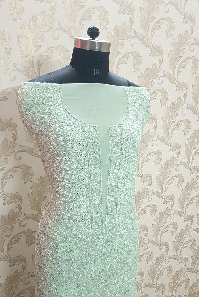 Chikankari Pure Georgette Suit ( Pearl & Sequins ) - Adah Chikankari